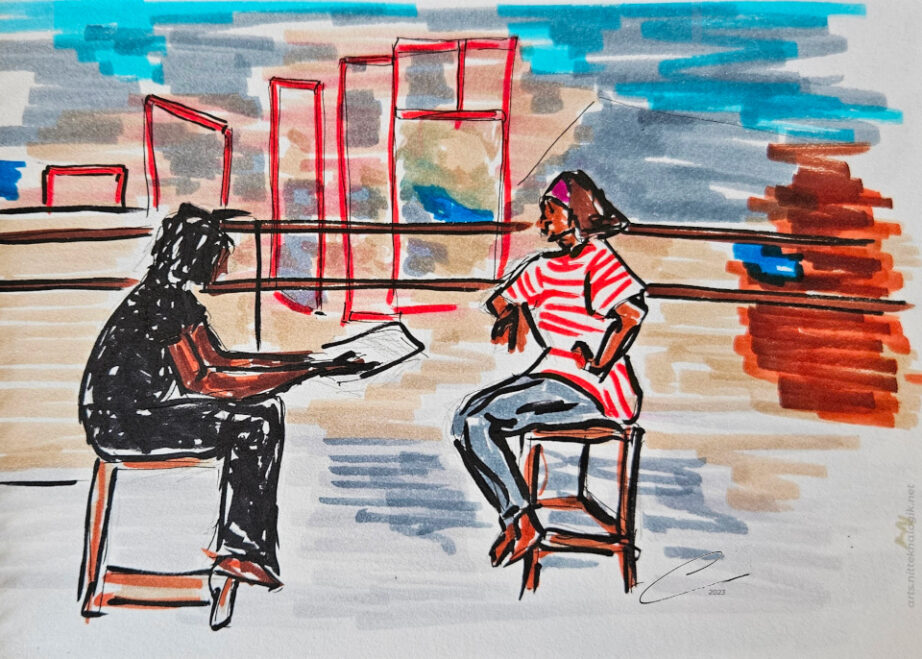 Dos actores africanos de teatro ensayando