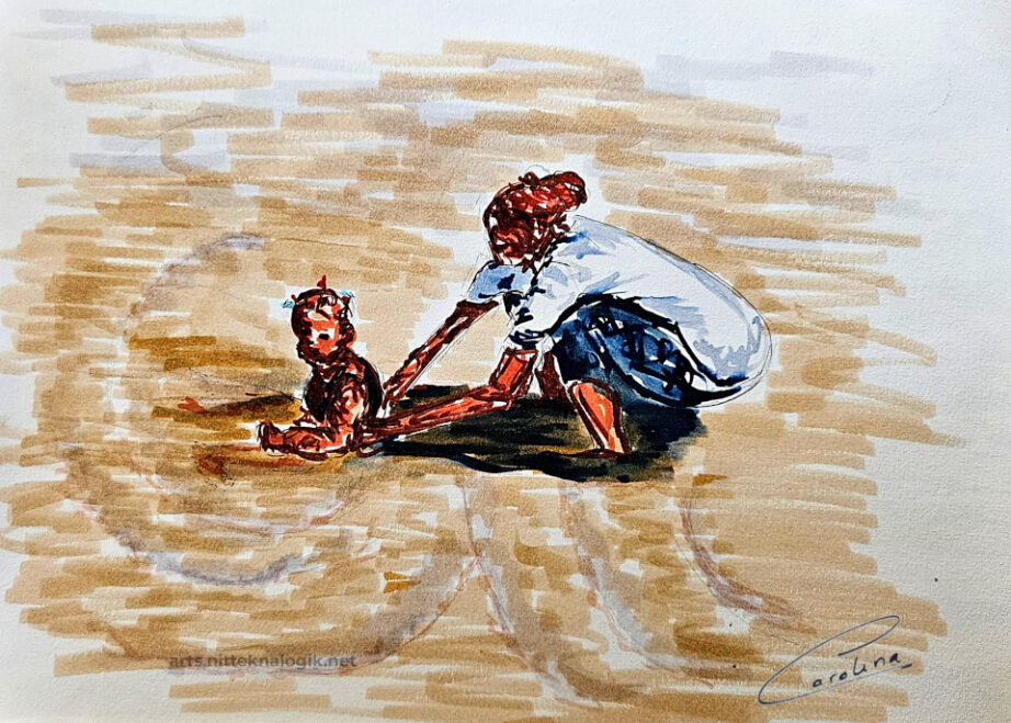 Escena de madre jugando con niña en la playa