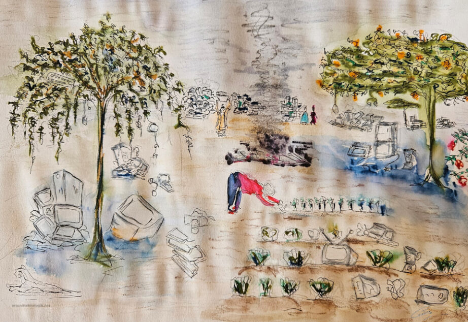 Plantando entre basura electrónica