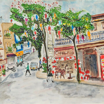 Farolillos en lo alto del árbol